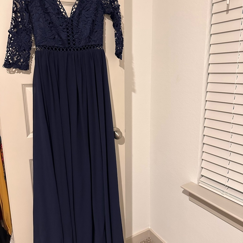 Lulu's Navy Long Sleeve Lace Dress